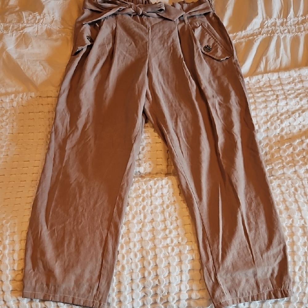 Soho Apparel Tan High-Waisted Trousers Med